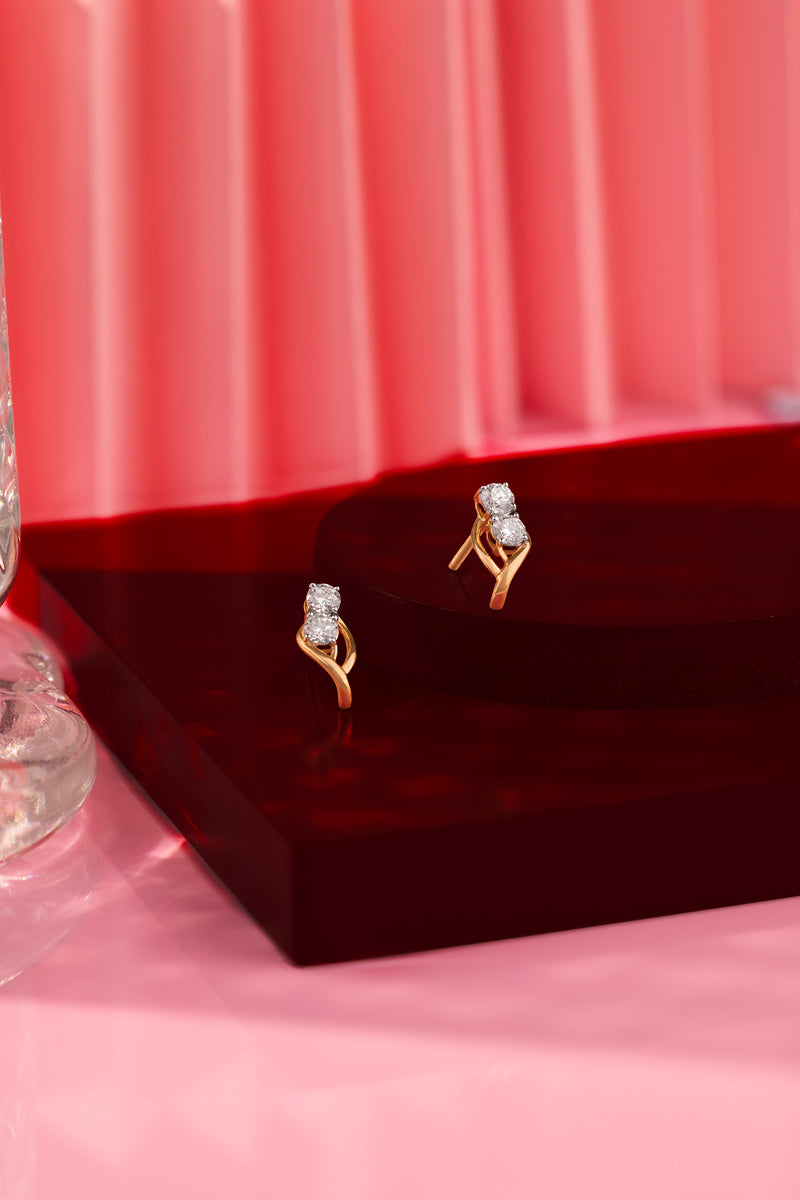 Dual Round Diamond Stud Earrings