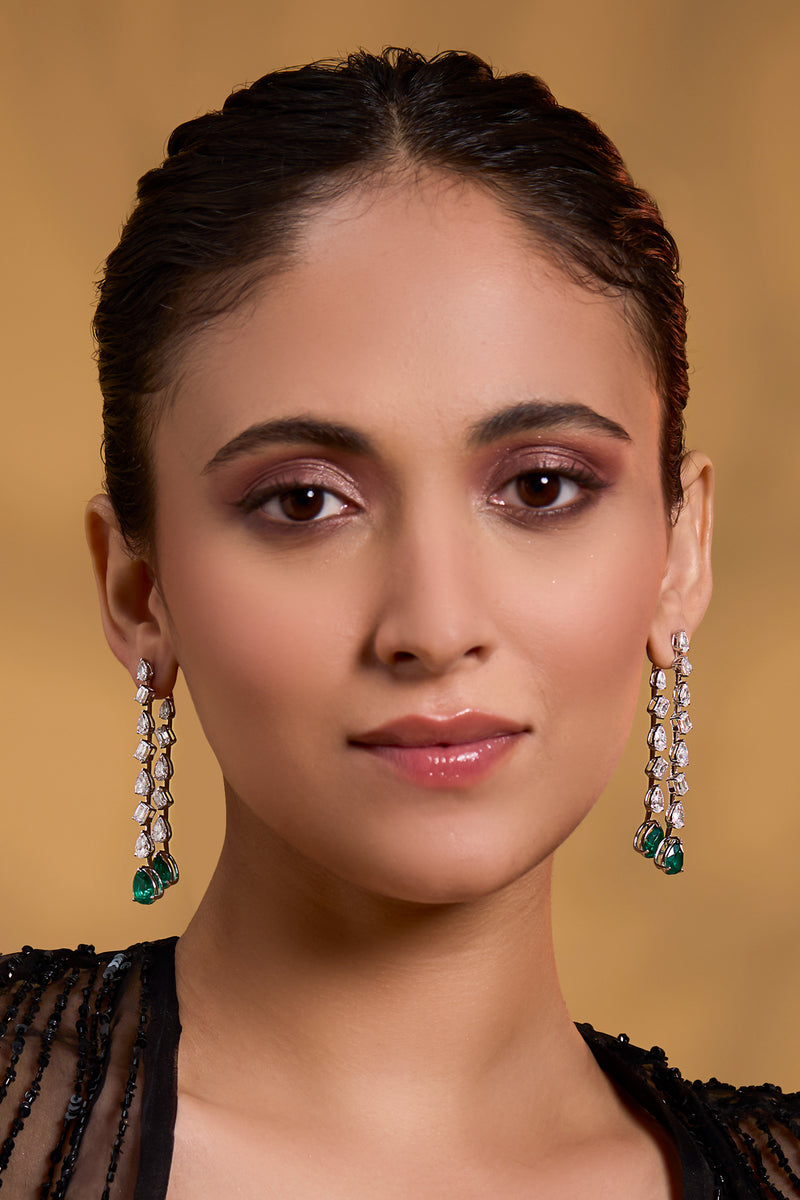 Emerald and Pear Cascade Earrings