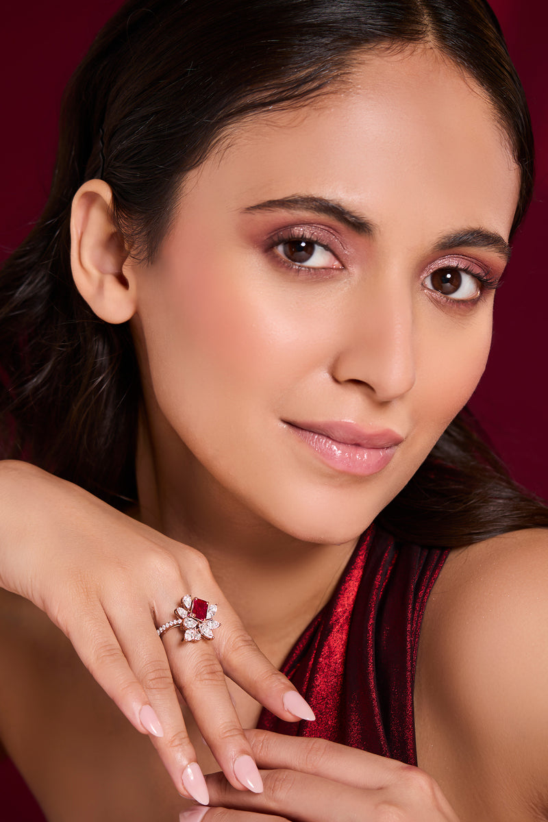 Ruby Bloom Cocktail Ring