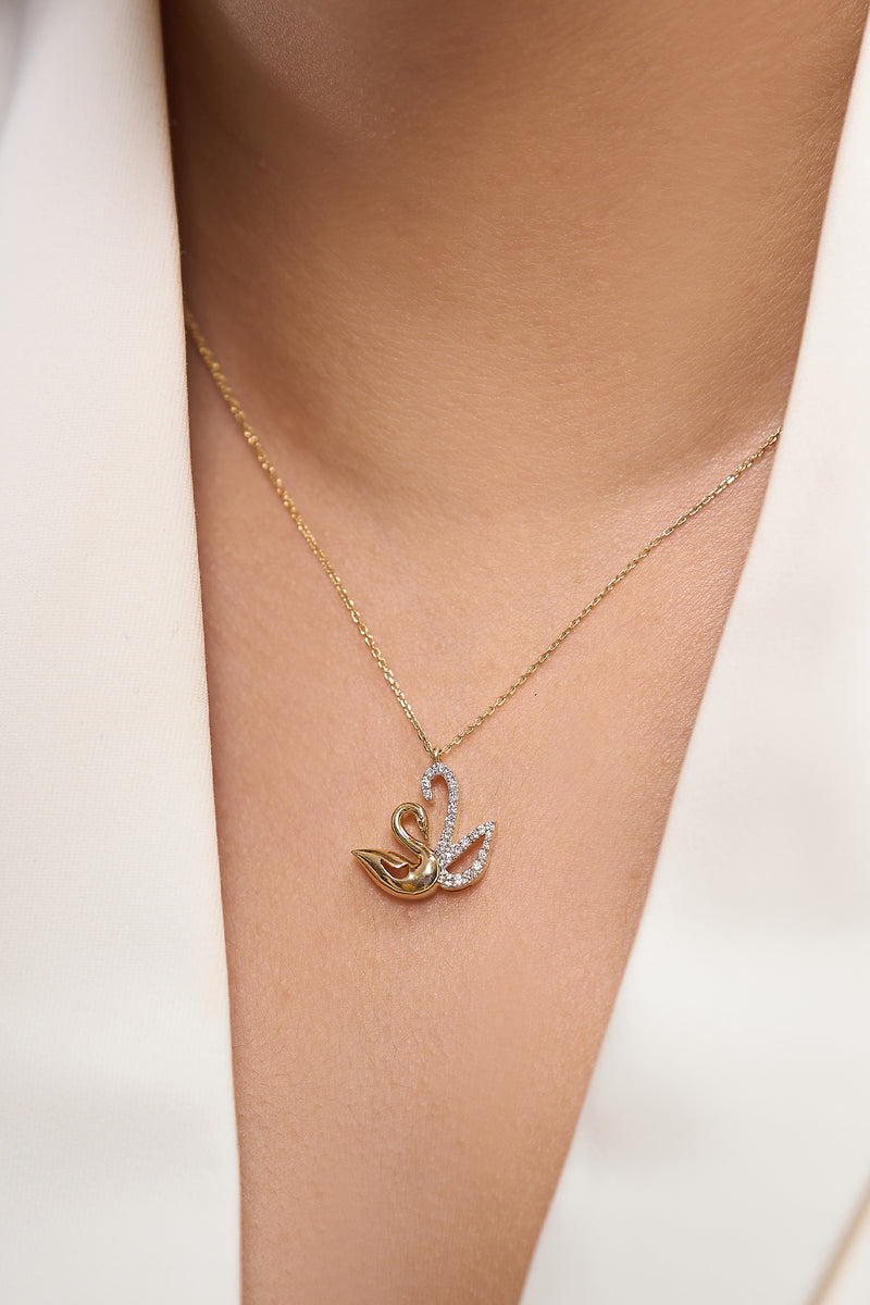 Swan Charm Diamond Pendant