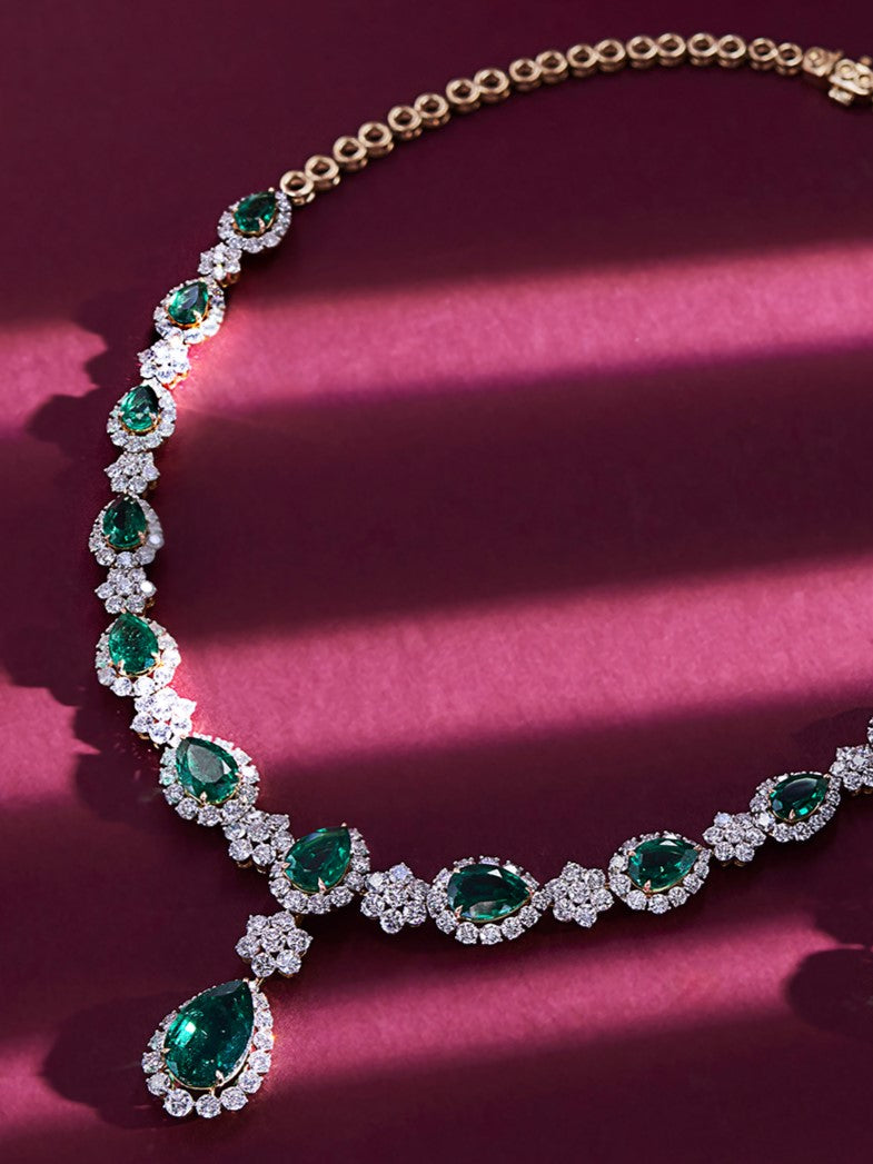 Pear Emerald Cluster Necklace