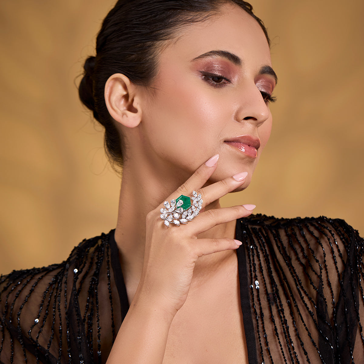 Bold Emerald Blossom Ring