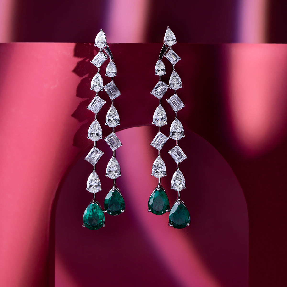 Emerald and Pear Cascade Earrings