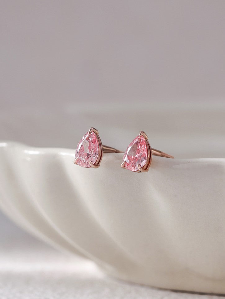 Pink Pear Solitaire Studs