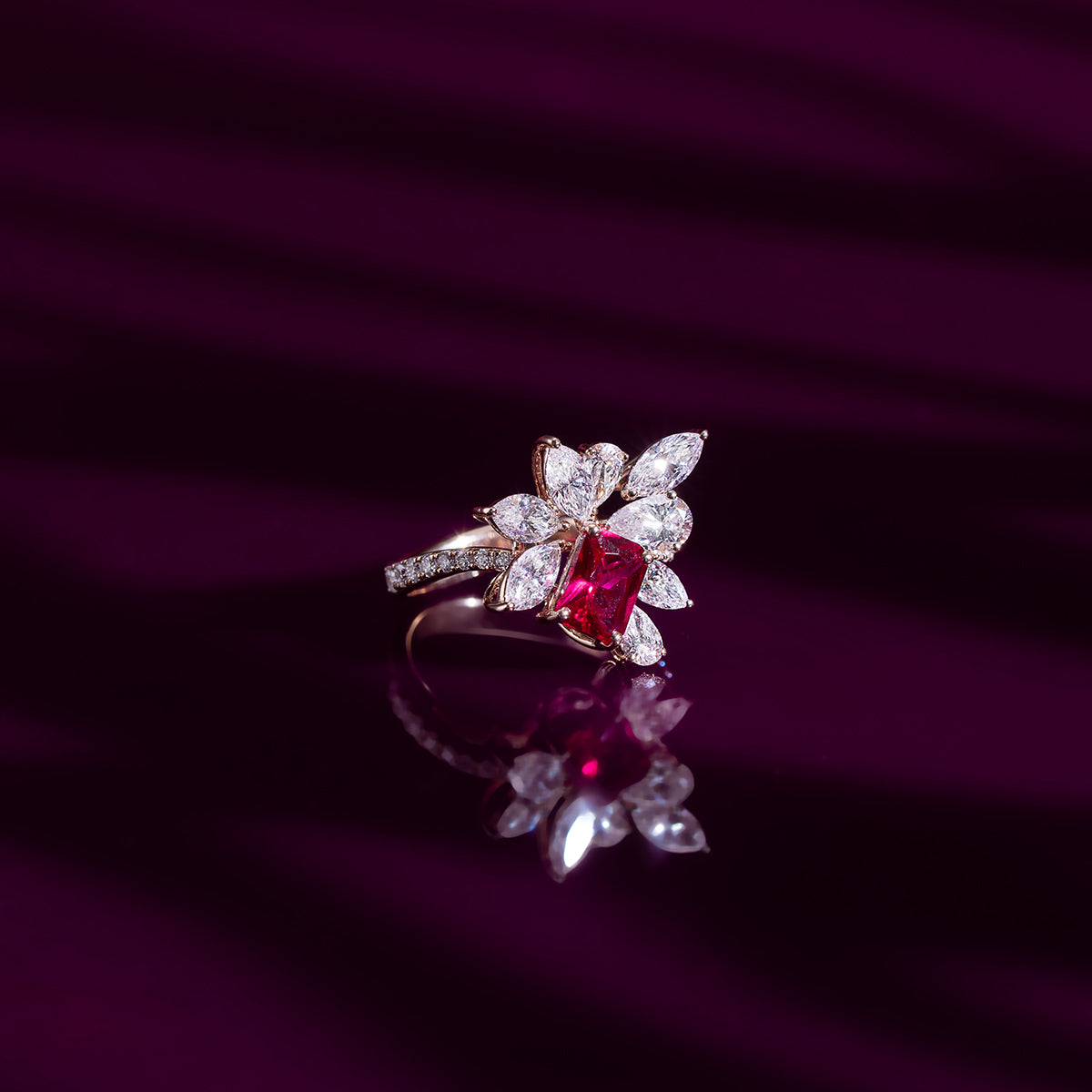 Ruby Bloom Cocktail Ring