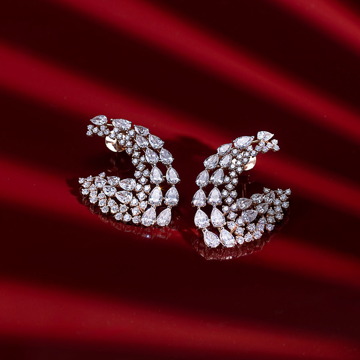 Curved Cluster Diamond Earrings