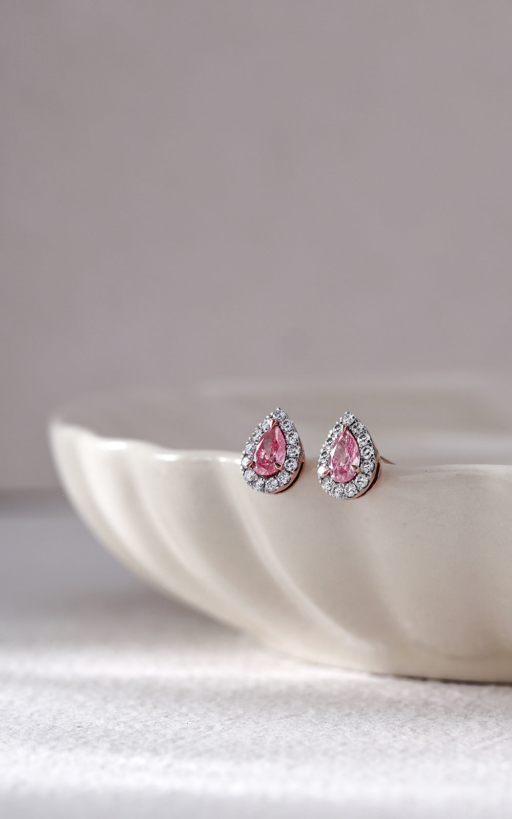 Pink Pear Halo Earrings