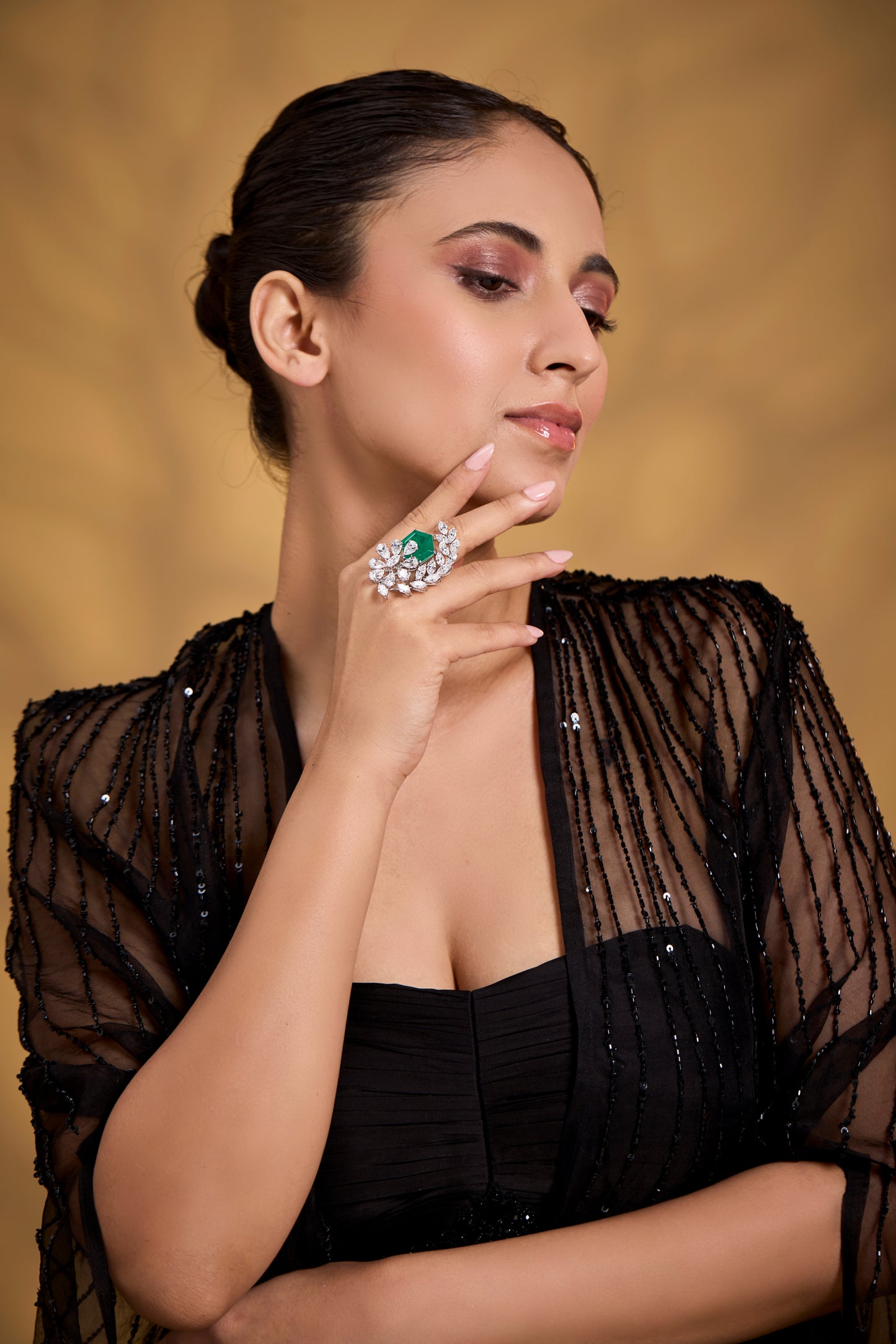 Bold Emerald Blossom Ring