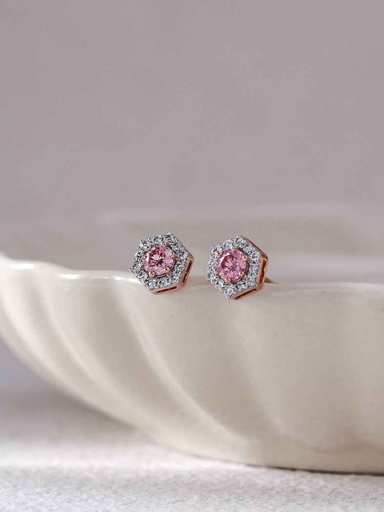 Halo Pink Hex Studs