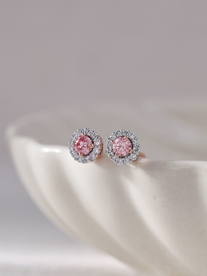 Pink Diamond Halo Studs