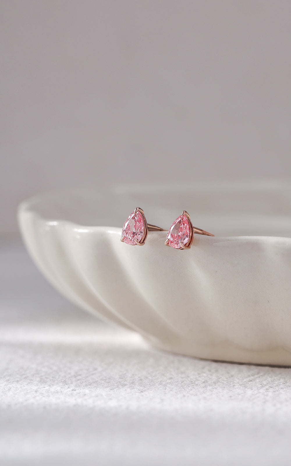 Pink Pear Solitaire Studs