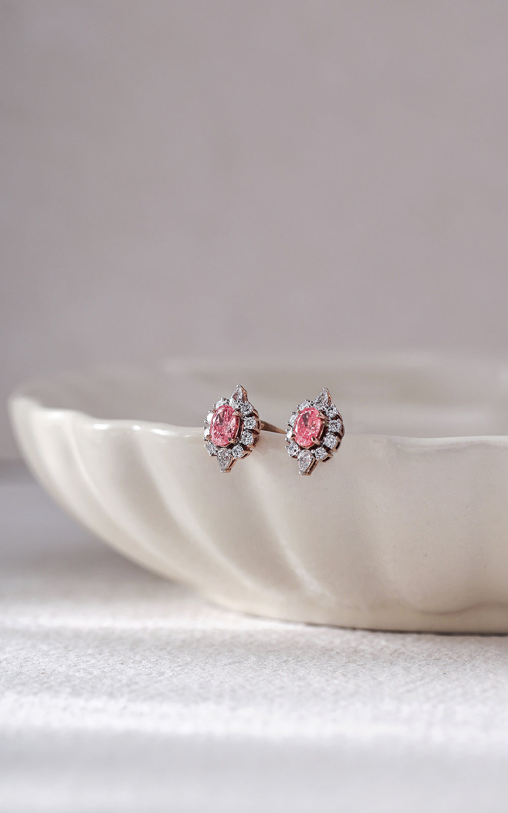 Pink Oval Halo Earrings