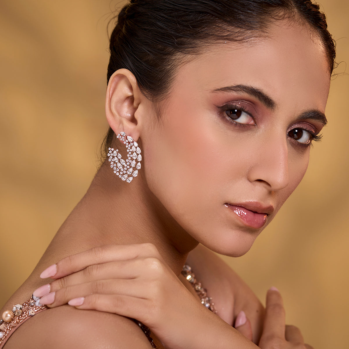 Curved Cluster Diamond Earrings