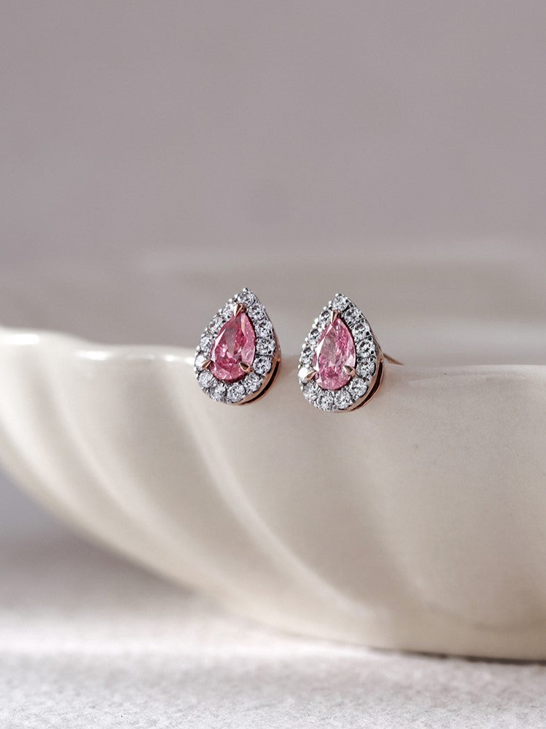 Pink Pear Halo Earrings