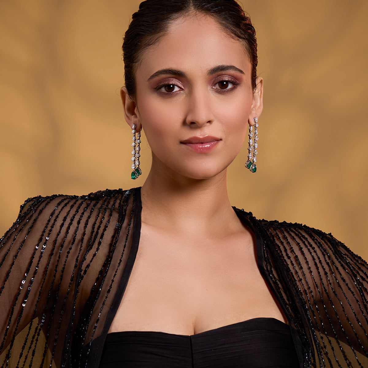 Emerald and Pear Cascade Earrings