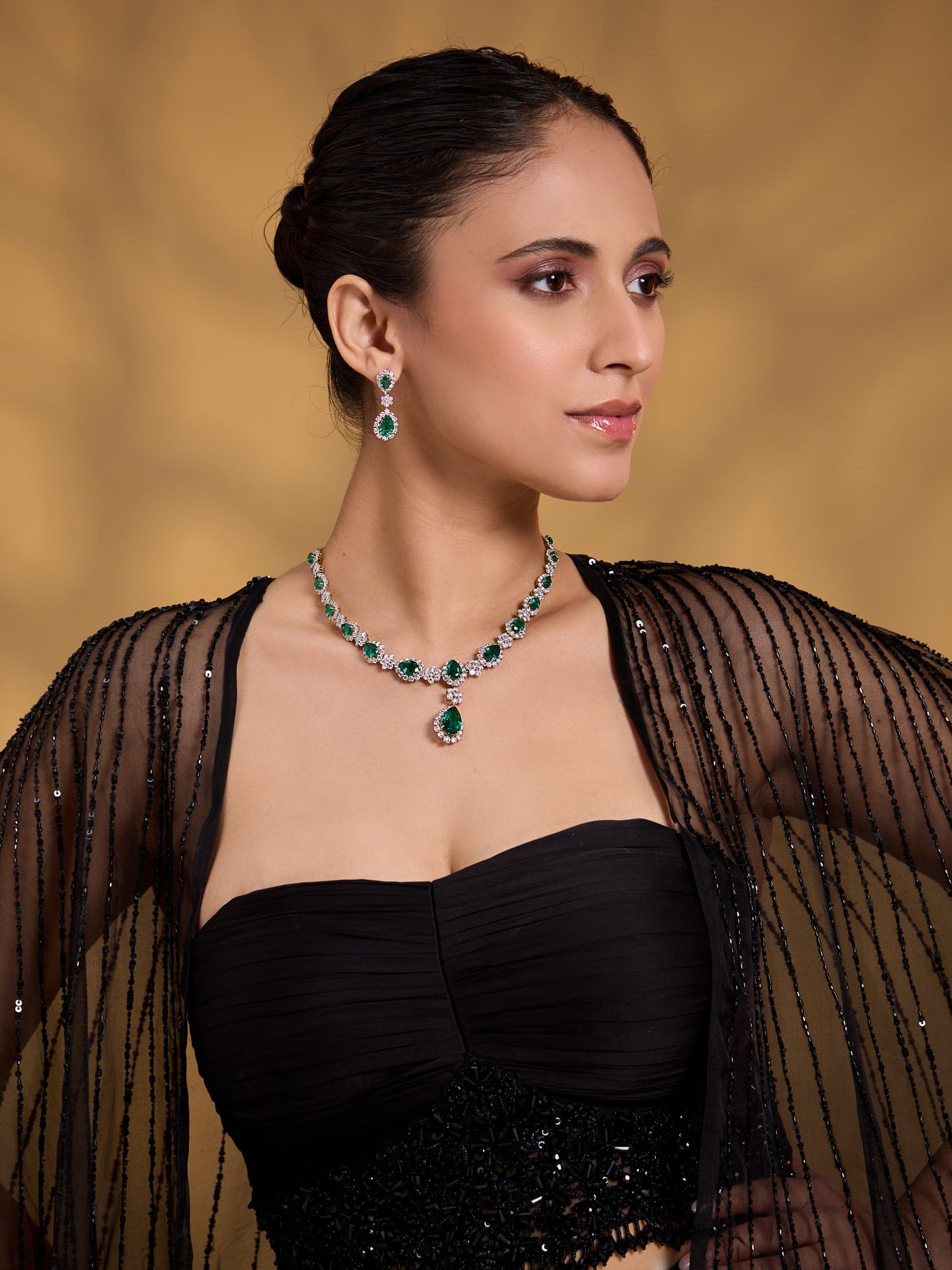 Pear Emerald Cluster Necklace